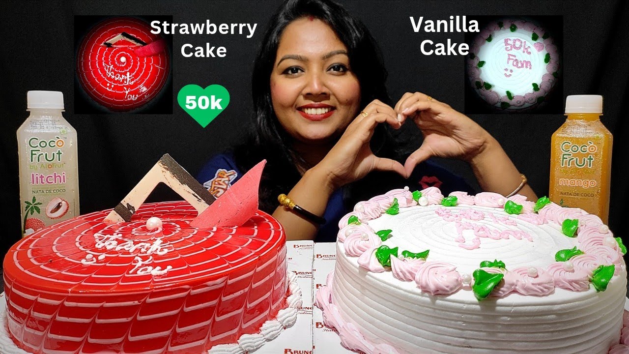 Celebrating 🎉 50k with my YouTube Family | Eating Strawberry Cake & Vanilla Cake