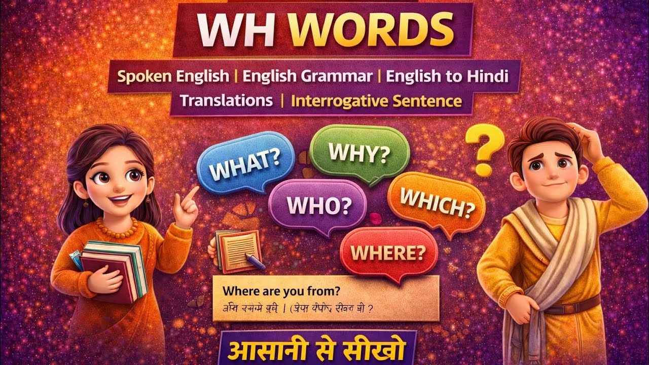 WH WORDS , spoken English, English grammar, English to Hindi translations, Interrogative sentence 