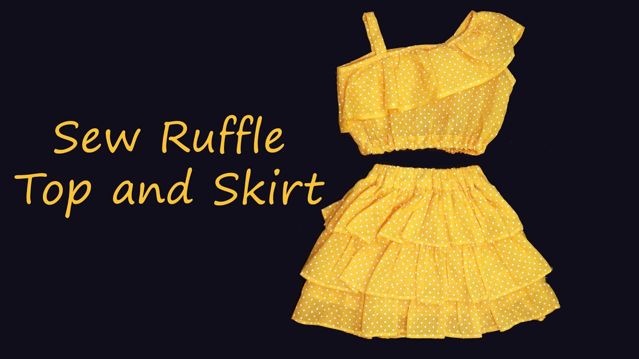 One off shoulder ruffle top and skirt cutting and stitching | Ruffle top with mini skirt sewing