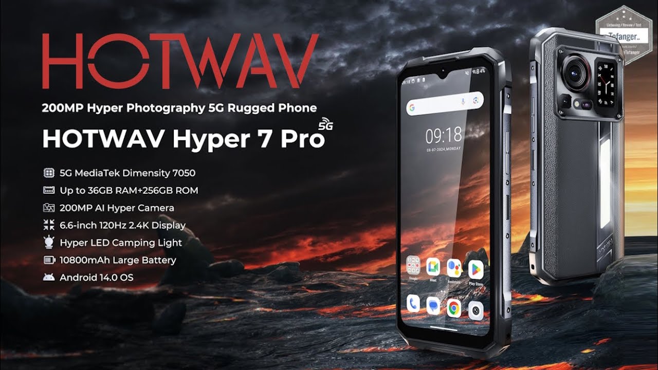 Прочный смартфон HOTWAV Hyper 7 Pro 5G — 16 ГБ ОЗУ + 256 ГБ ПЗУ — Android 14 — распаковка