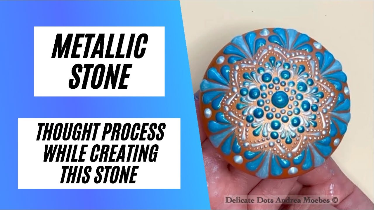 Orange and blue dot mandala stone painting. Thought process while creating a new design.