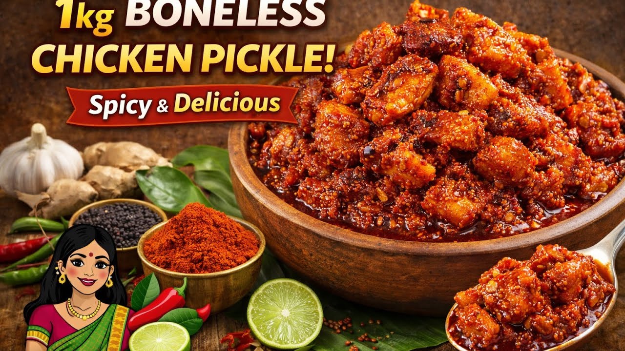 1 Kg Boneless Chicken Pickle 😋 | Andhra Style Chicken Avakaya | Long Lasting Recipe