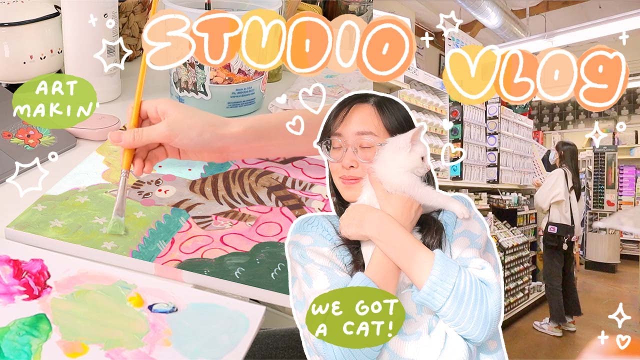 STUDIO VLOG ✸ We Got A Cat, Big Paintings, Silver Play Button, Antique Shopping, Q&A