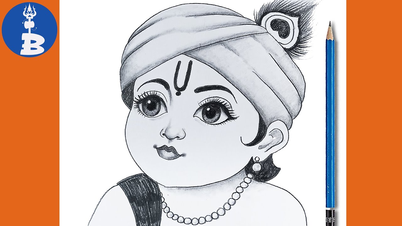 Bal Krishna Drawing _ Krishna Bhagwan Chitra Drawing _ Krishna Drawing Easy And Beautiful