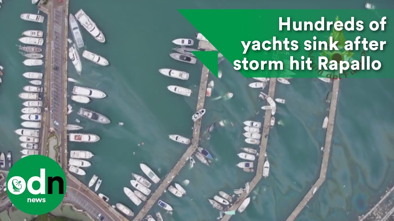 Incredible drone footage shows hundreds of yachts sunk after storm hit Rapallo marina