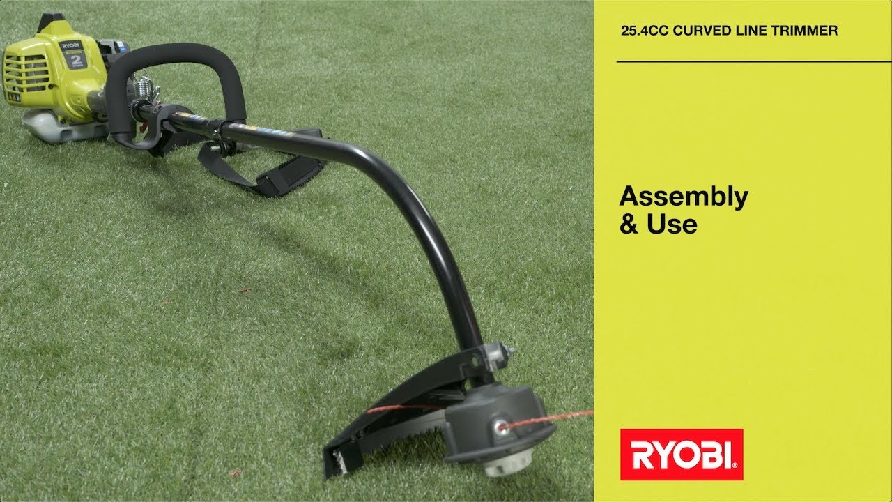 RYOBI: триммер с изогнутым валом Easy Start объемом 25,4 куб. см. Сборка и эксплуатация