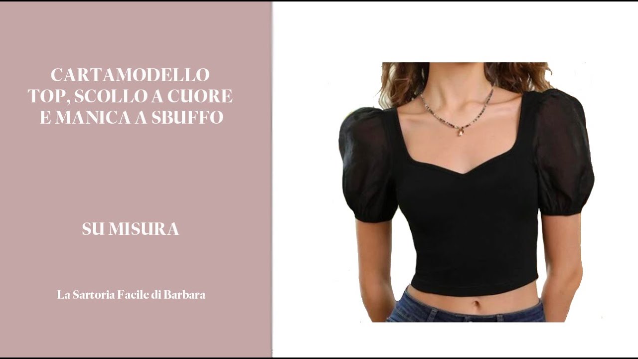 42 CARTAMODELLO TOP, SCOLLO A CUORE E MANICA CORTA A SBUFFO