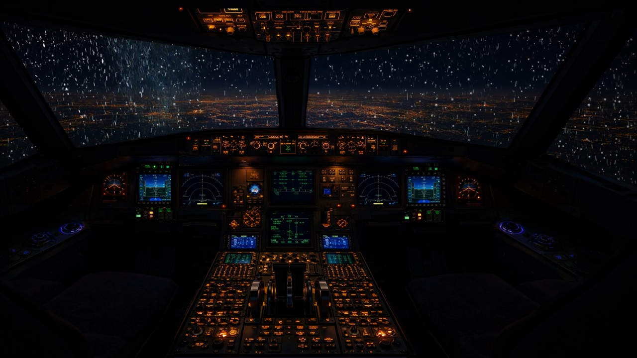 Snowy Night in the Dark Cockpit ❄️ Winter Ambience for Sleep, Study & Reading