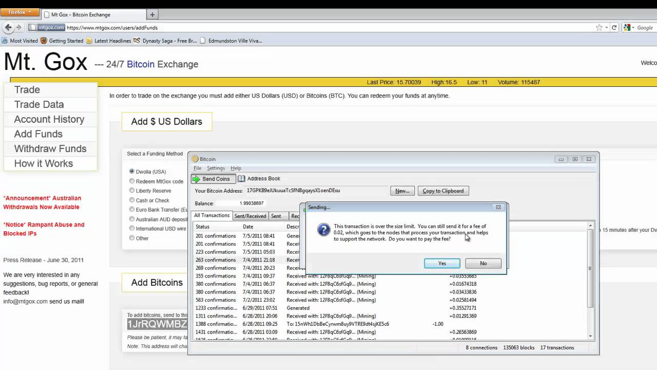 Sending BTC to Mt. Gox