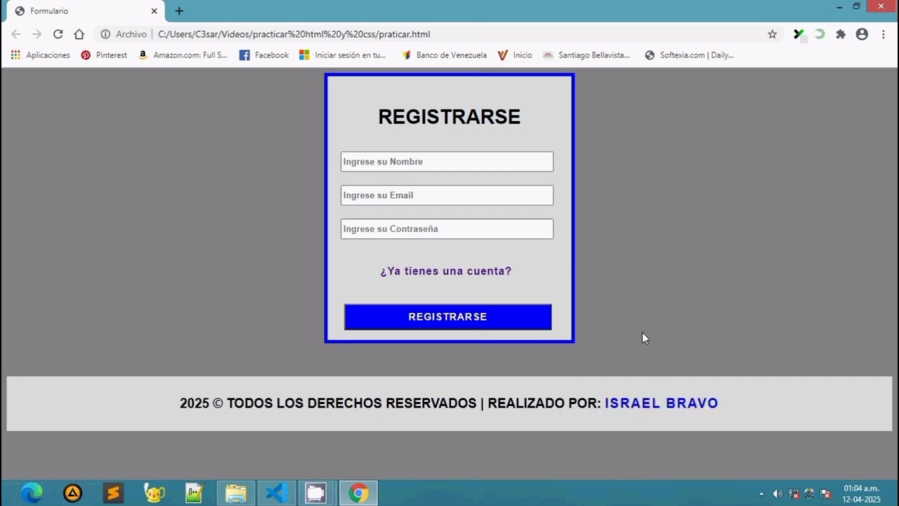 ✨ Ejemplo de Formulario de Registro B&aacute;sico | HTML y CSS ✨