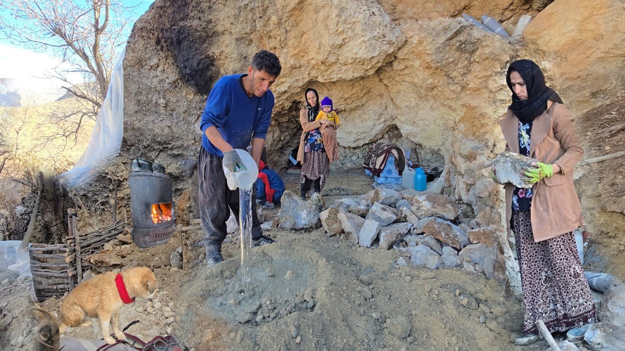 Living in a Mountain Cave ❄️ | Nomad Family Rebuilds Their Shelter in Freezing Cold