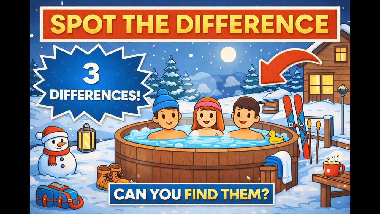 Can You Spot 5 Differences? Snowy Hot Tub Scene
