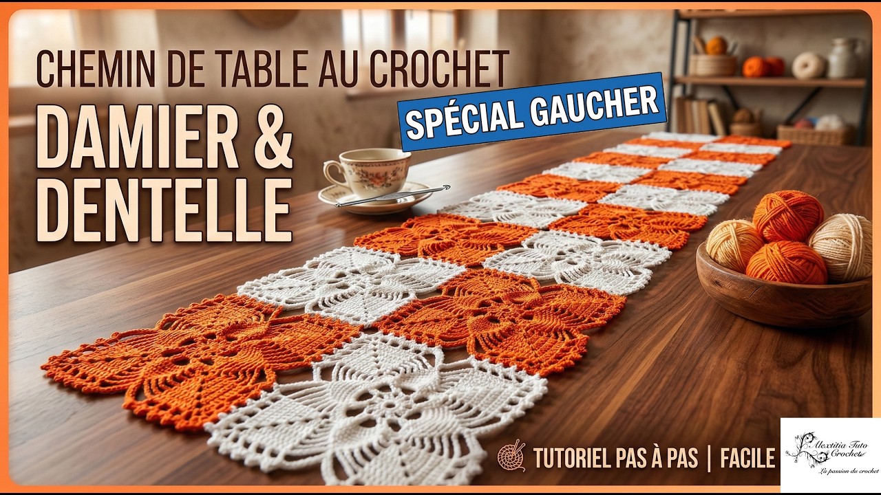 Chemin de table au crochet spécial gaucher @AlextitiaTutoCrochet