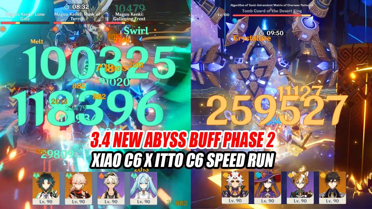 3.4 New Abyss Buff Phase 2 - Xiao C6 & Itto C6 Destroy Floor 12 - When You Faster than Maguu