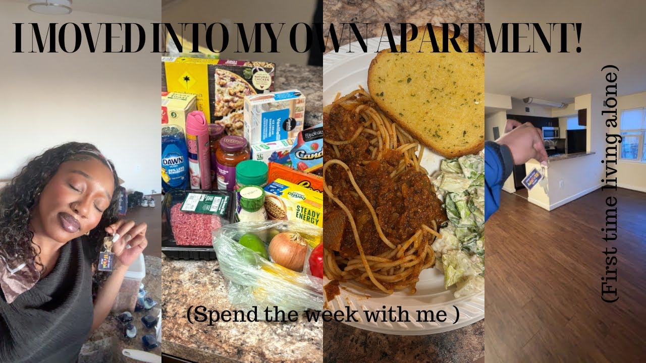 MOVING INTO MY FIRST APARTMENT | First night/week living alone , grocery shopping, cooking + more ♡ 