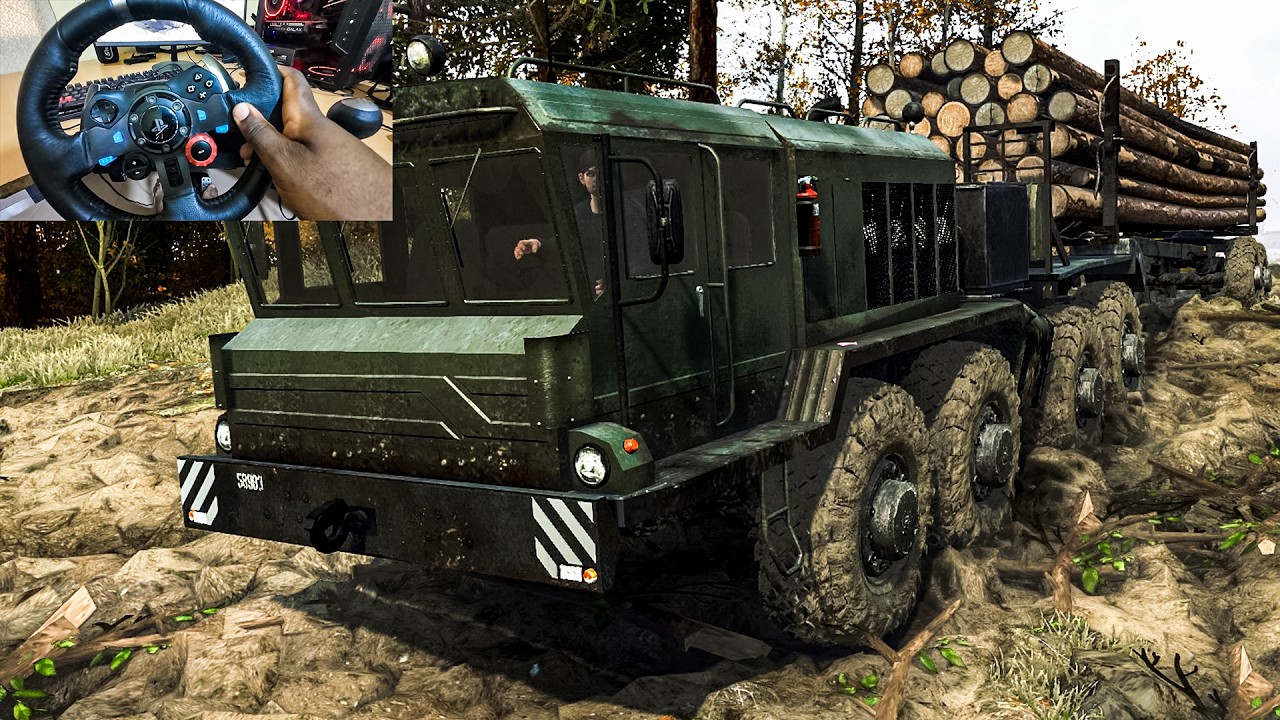 KZKT 7428 Massive Log Hauling in MudRunner with Steering Wheel