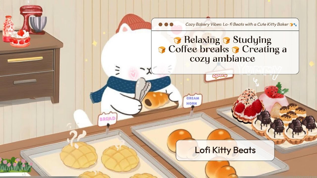 Cozy Bakery Vibes: Lo-fi Beats with a Cute Kitty Baker 🍞🐾 Cute kitten 🍞Stream cafe 🍞Study music
