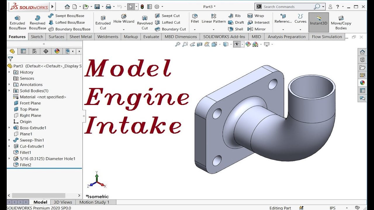 Model engine intake with solidworks sweep [Thin Sweep]