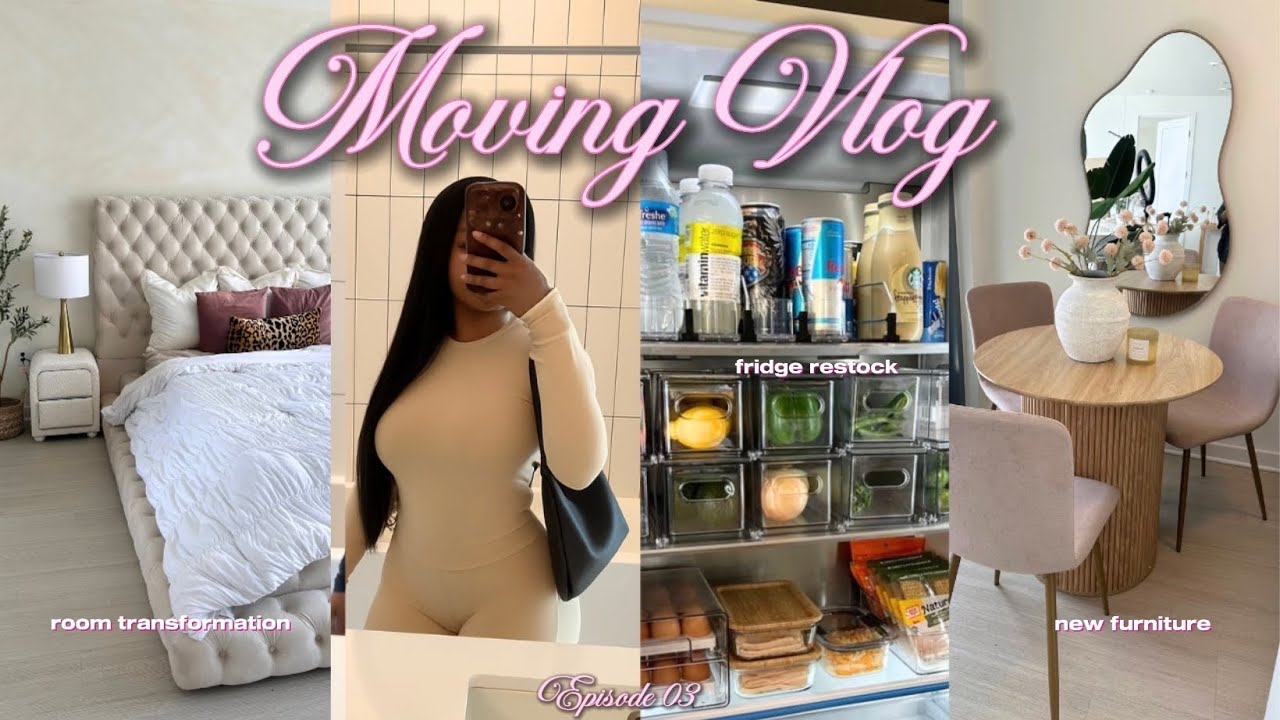 MOVING VLOG 📦 | room transformation + fridge restock + new furniture + etc… EP. 03