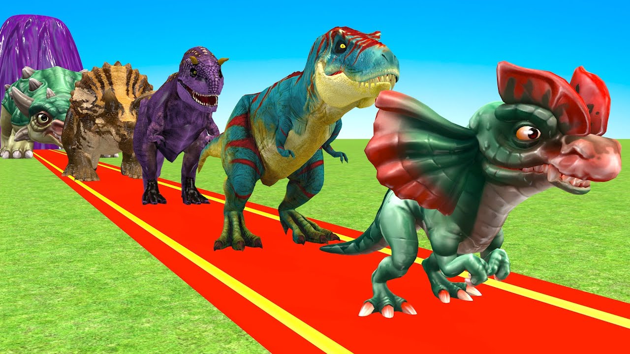 Paint Animals Dinosaur T Rex Herbivores and Carnivores Dinosaurs Fountain Crossing Animal Cartoon