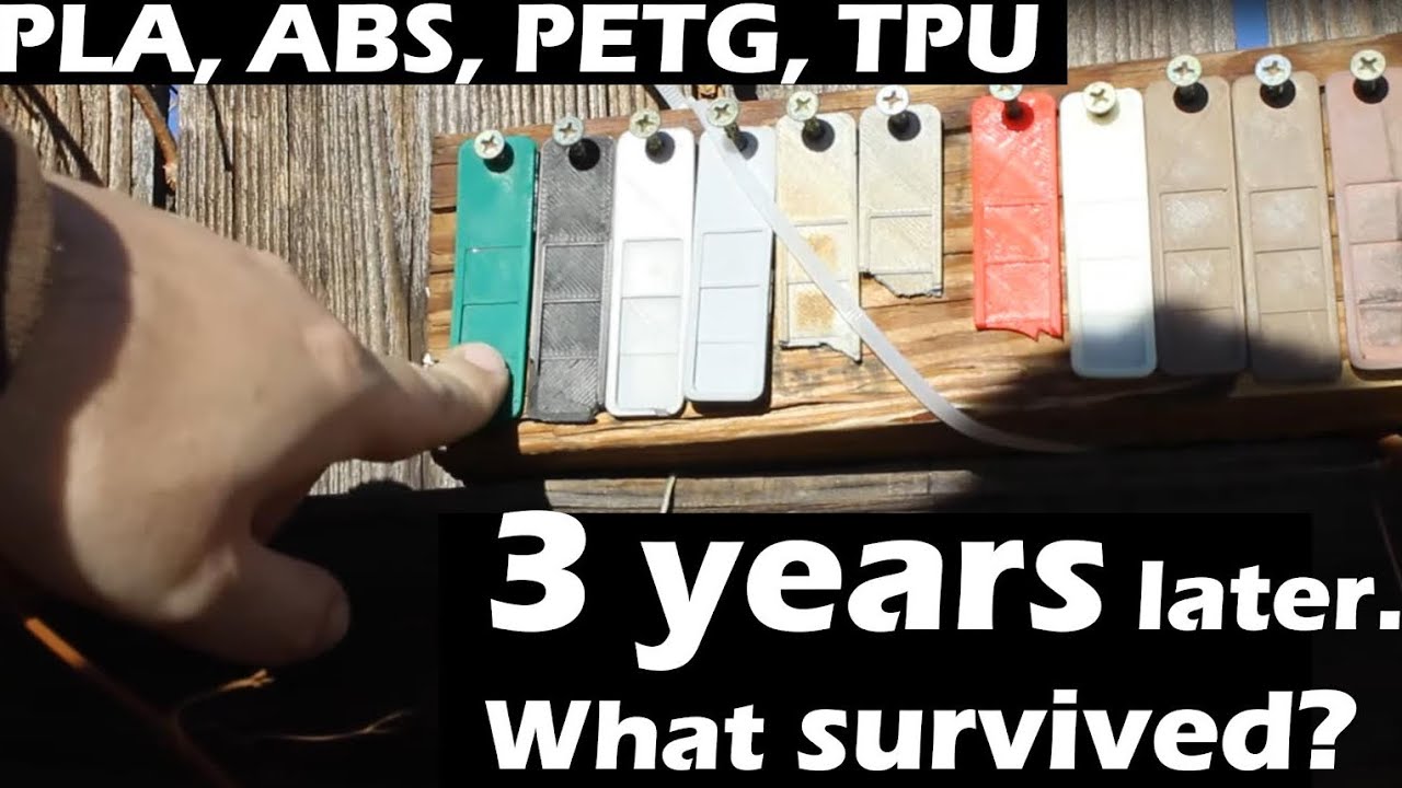 3 Year Exposure of 3D Printed Filaments to Sunlight & Weather: Outdoor Test of PLA, ABS, PETG, TPU