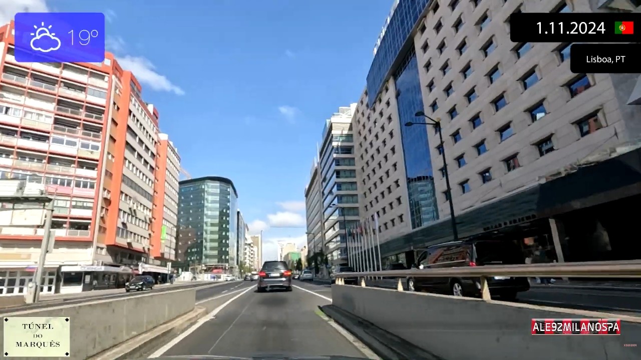 Driving through Lisboa (Portugal) from Alcântara to Avenidas Novas 1.11.2024 Timelapse x4