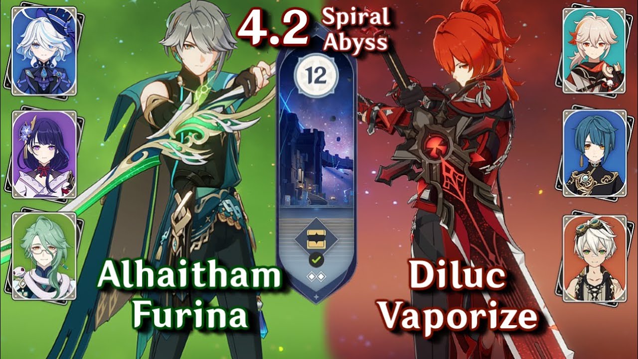 C0 Alhaitham Furina & C0 Diluc Vaporize | Spiral Abyss 4.2 - Floor 12 9 Stars | Genshin Impact 4.2