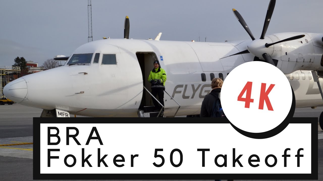 [4K] FlygBra Fokker 50 takeoff Stockholm Bromma