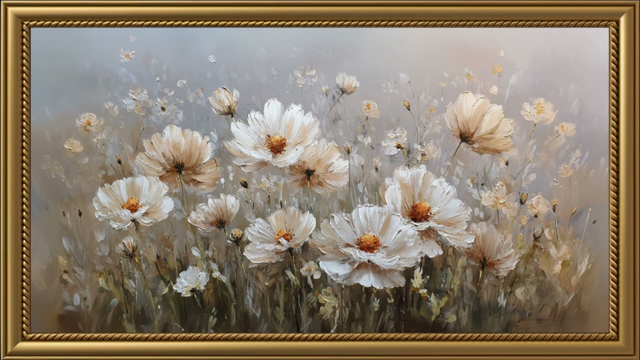 Vintage White Daisies Reverie Painting | Gold Frame TV Art | Art Screensaver for TV | Wallpaper