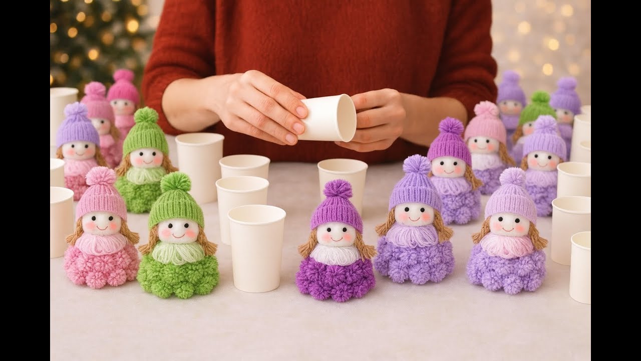 The magic of yarn in paper cups 🎀🧶 — a gift from the heart of creative hands 💖
