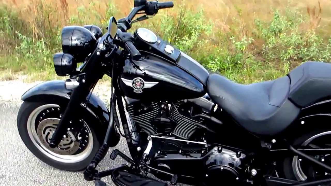 Dark Harley Fat Boy Lo w/ LED & Big Radius Pipes