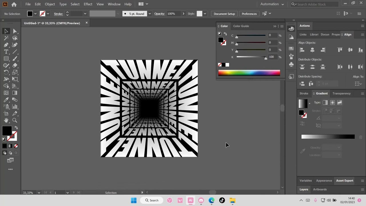 How to make Text Tunnel effect in Adobe Illustrator | Text Effect in Adobe Illustrator Tutorial 2023