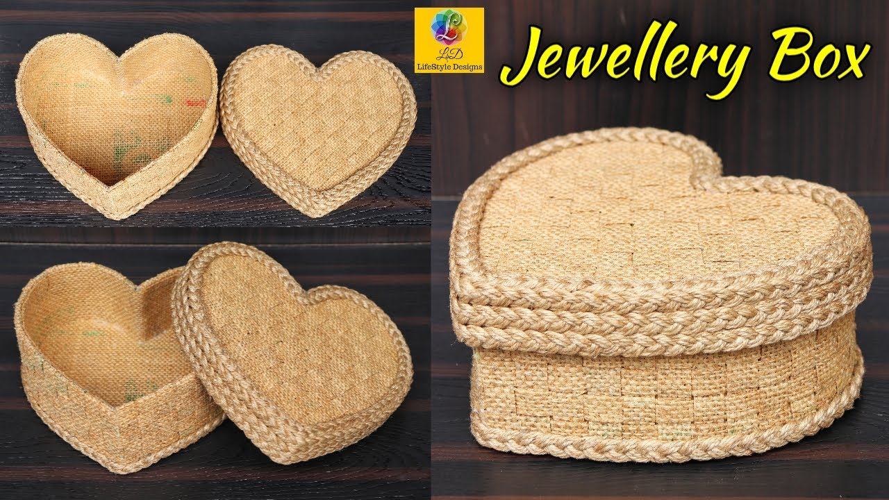 Heart Shaped Jewellery Box With Jute and Cardboard | Best Out Of Waste Jute Jewellery Storage Box