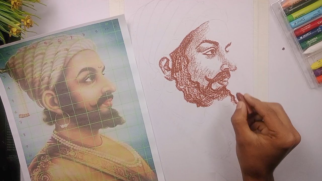How to draw Chhatrapati Shivaji Maharaj, pastel colour tutorial 