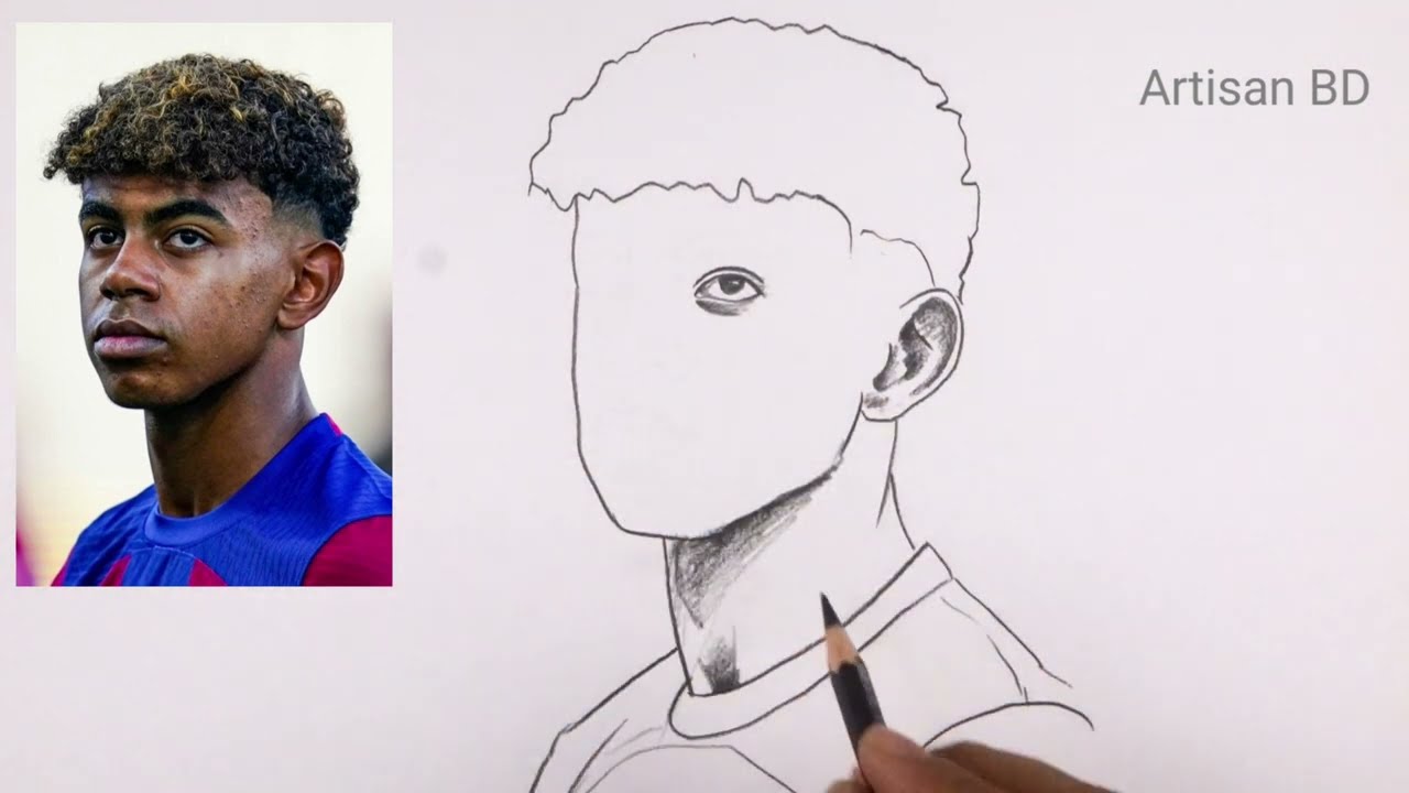 Lamine Yamal Portrait Drawing | How to Draw Lamine Yamal Easy Spain