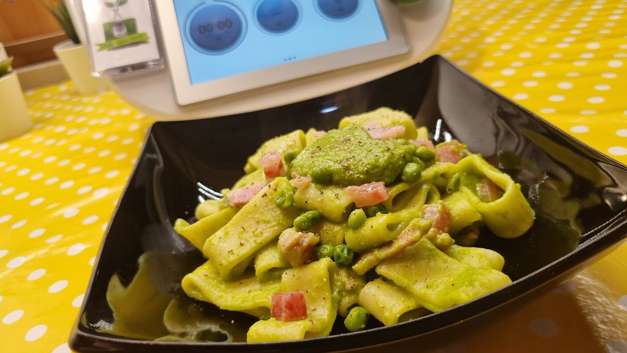 Pasta con guanciale e crema di piselli per bimby TM7 TM6 TM5 TM31
