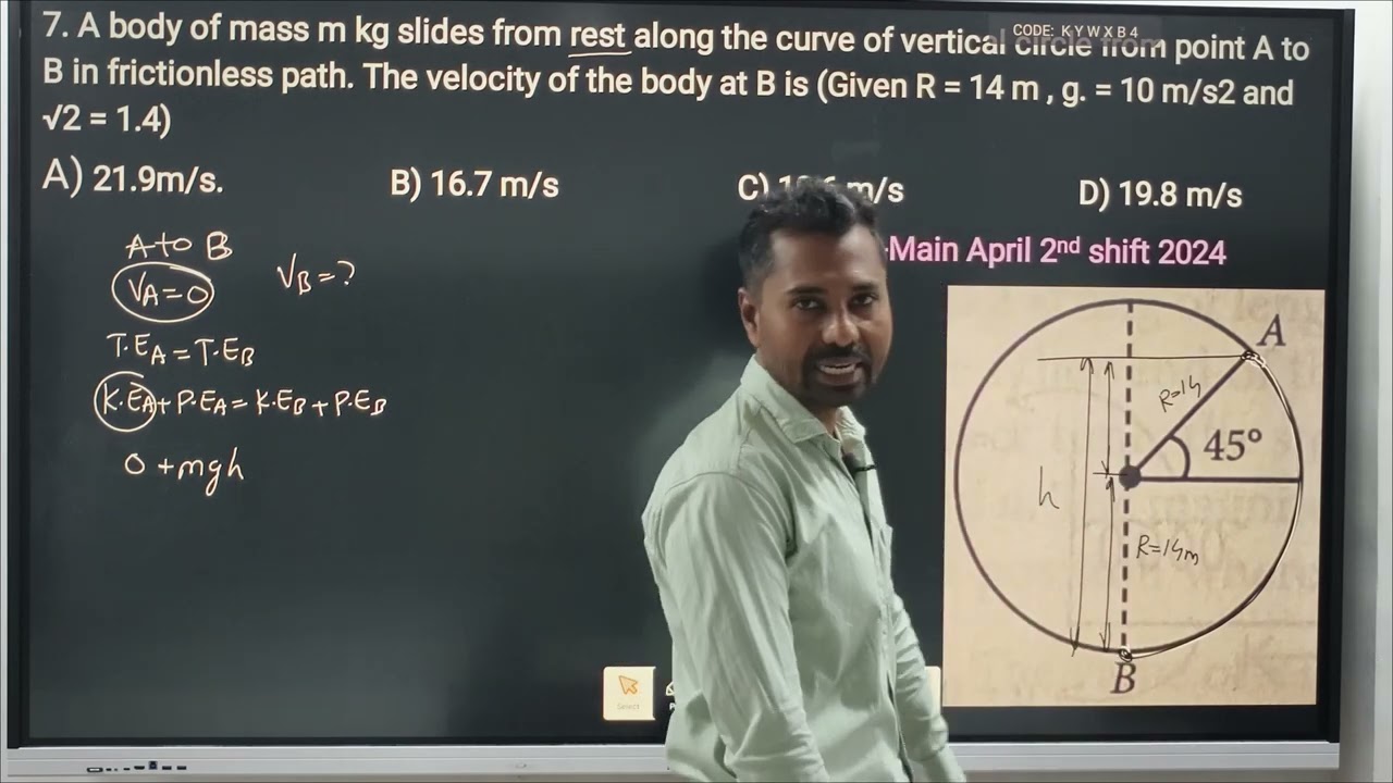 A body of mass m kg slides from rest along the curve of vertical circle from point A to B in frictio