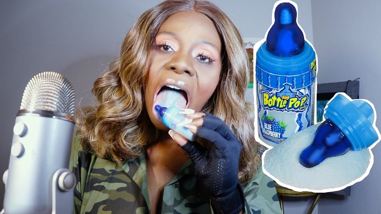 RASPBERRY Baby Bottle Pop SOUR Dip ASMR Eating Sounds