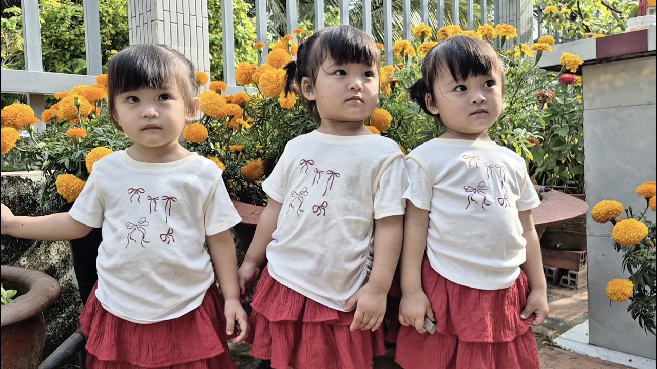 Ba bé sinh ba Mai Thùy Linh lớn khôn chạy khắp xóm nhà ngoại đi chơi | TAM CÔ NƯƠNG