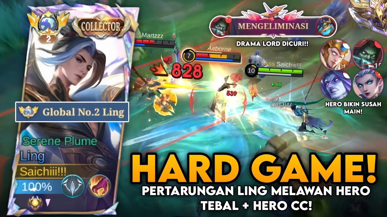 HARD GAME! PERTARUNGAN TOP GLOBAL LING MELAWAN HERO TEBAL + HERO CC! (NO CUT GAMEPLAY)