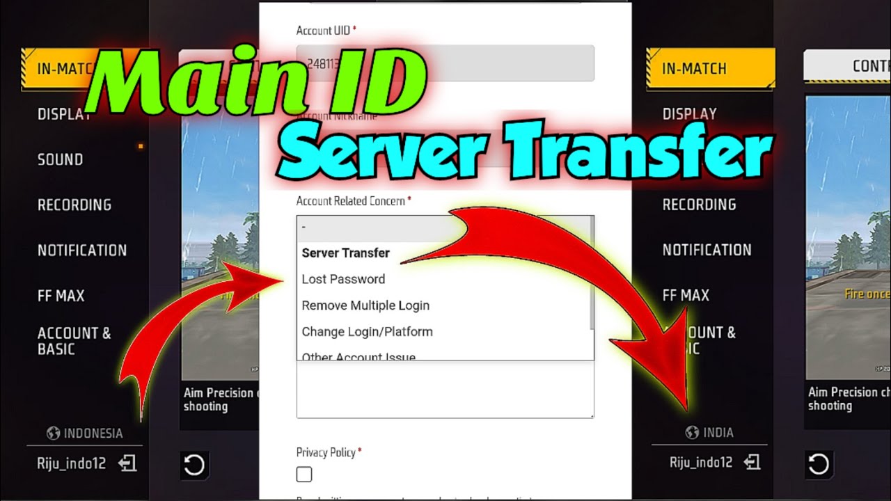 Free Fire Main ID Server Transfer kaise kare | How to Transfer Free Fire Account