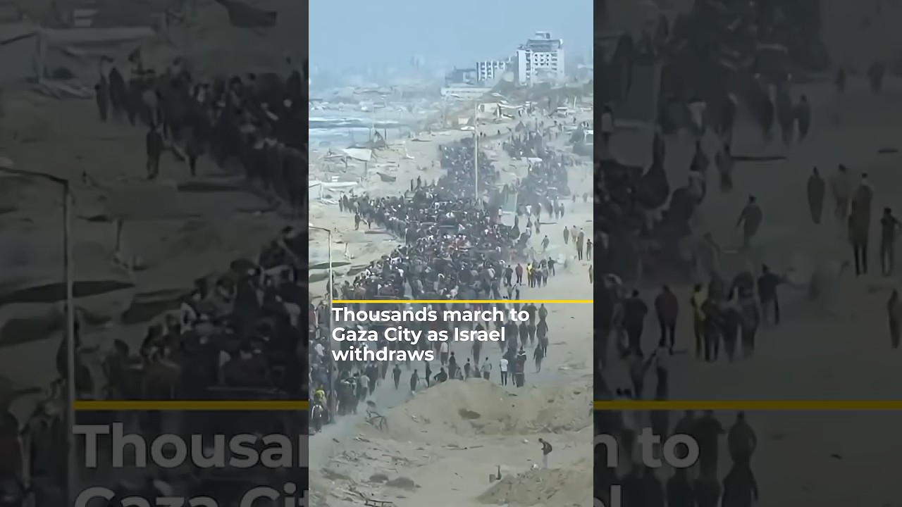 Tens of thousands of Palestinians walk to Gaza City as Israel withdraws | AJ #shorts