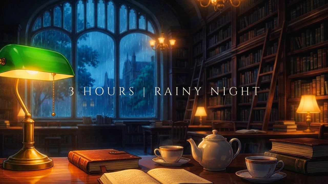Rainy Night in the Old English Library, 1932 | 3 Hours of Dark Academia Ambience