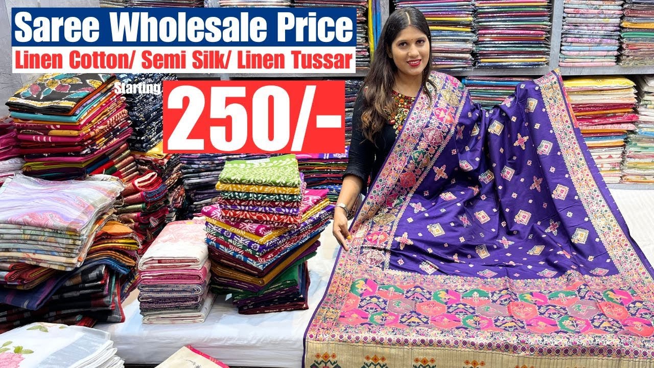 Linen Cotton/ Semi Tussar/ Mangalgiri/ Art Silk Saree Wholesaler in Kolkata | Barabazar Saree Market