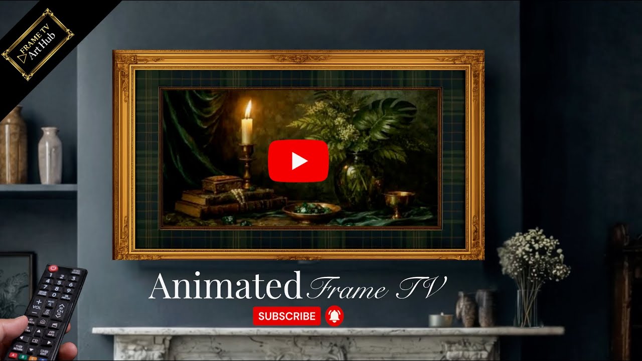 Candlelit Emerald Study 🌿 | Living Art for Frame TV | Moody Emerald Art (1 Hour)