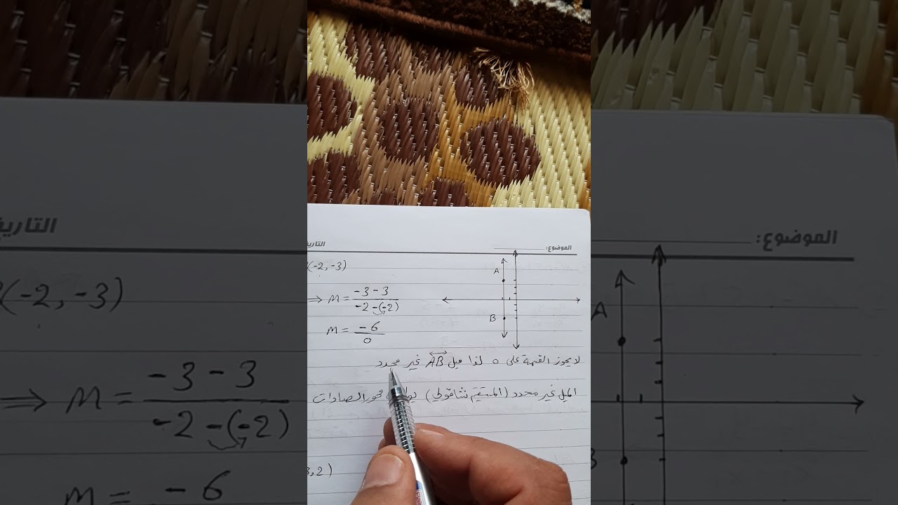 إيجاد ميل المستقيم والمقطع السيني و الصادي للمستقيم