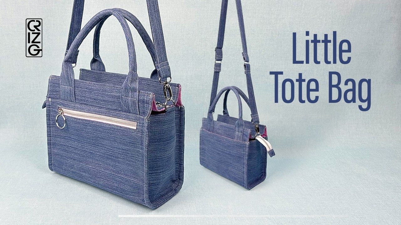 Crossbody Little Tote Bag from recycle old jeans. DIY Tutorial.