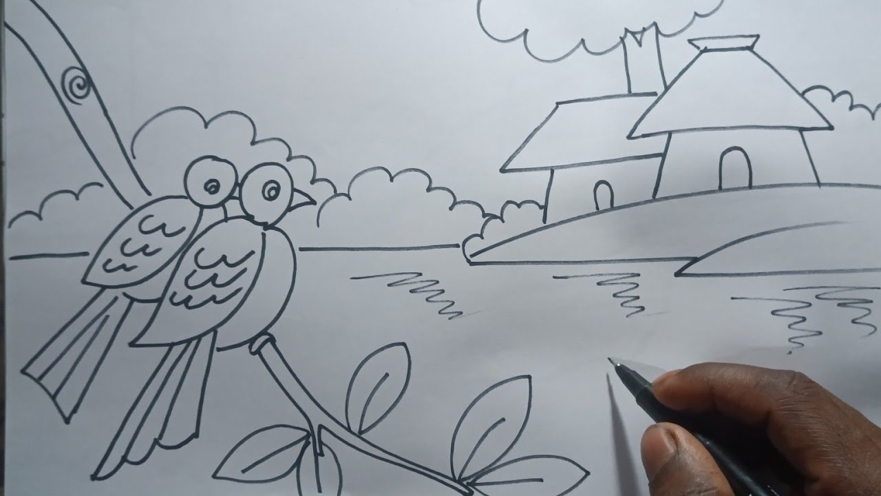 সহজে গ্রামের দৃশ্য আঁকি ও রং করি