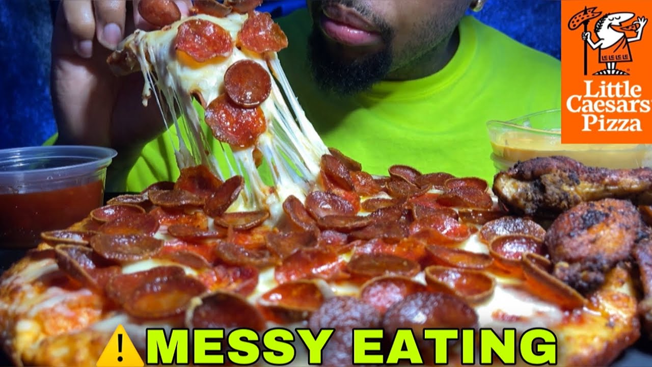 ⚠️MESSY EATING🤤 CHEESE SAUCE LITTLE CEASERS OLD WORLD EXTRA CHEESEY FANCERONI PEPPERONI #MUKBANG