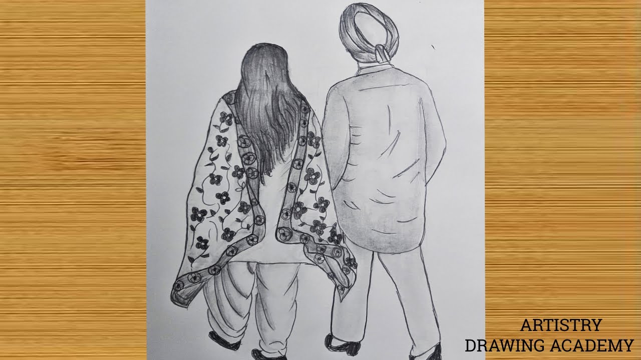 Punjabi Couple Drawing - Pencil Sketch || How to draw Punjabi boy and girl - Subscriber's Desire